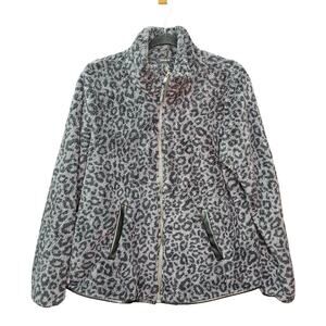 Torrid Teddy Jacket Womens 00 Black Grey Leopard Animal Print Leatherette Trim